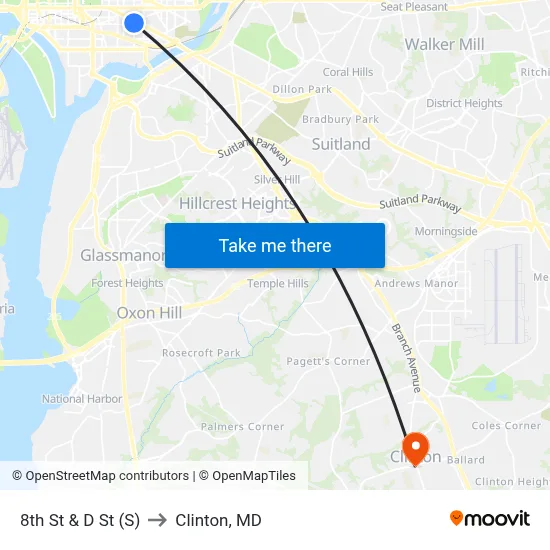 8th St & D St (S) to Clinton, MD map