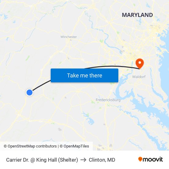 Carrier Dr. @ King Hall (Shelter) to Clinton, MD map