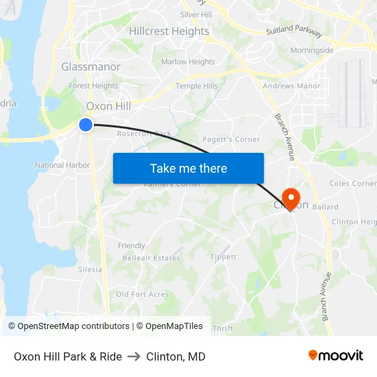 Oxon Hill Park & Ride to Clinton, MD map