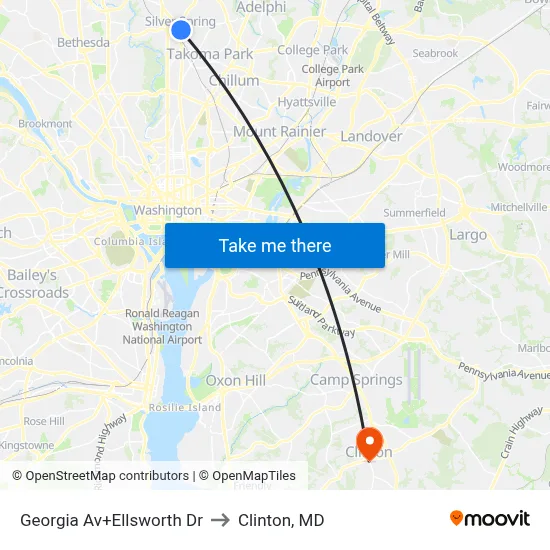 Georgia Av+Ellsworth Dr to Clinton, MD map