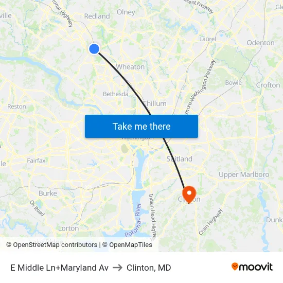 E Middle Ln+Maryland Av to Clinton, MD map