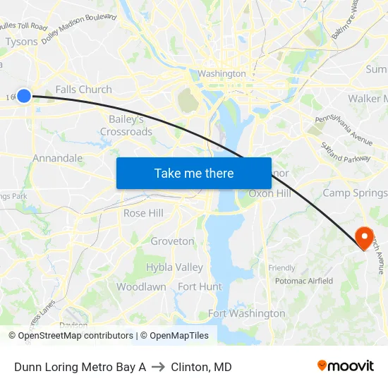 Dunn Loring Metro Bay A to Clinton, MD map