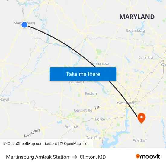 Martinsburg Amtrak Station to Clinton, MD map