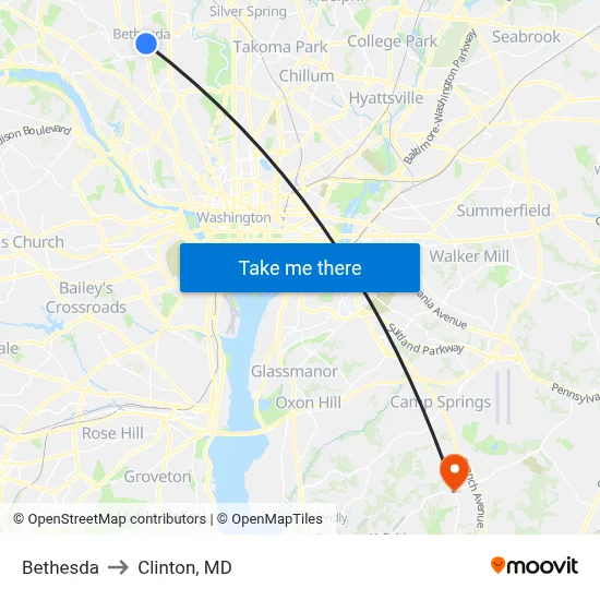 Bethesda to Clinton, MD map