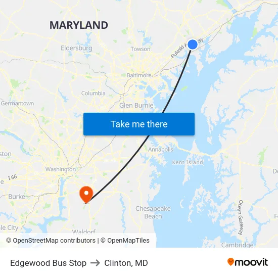 Edgewood Bus Stop to Clinton, MD map