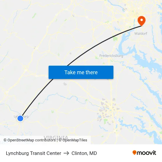 Lynchburg Transit Center to Clinton, MD map