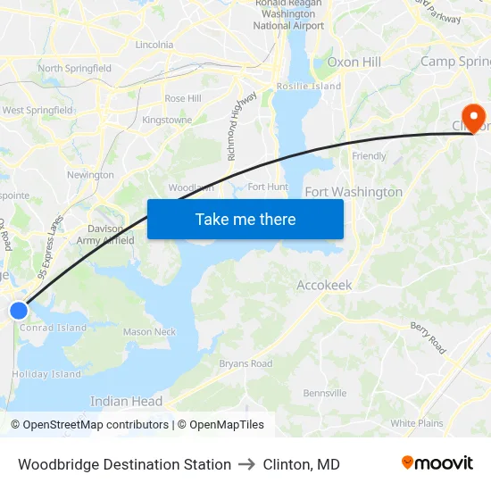 Woodbridge Destination Station to Clinton, MD map