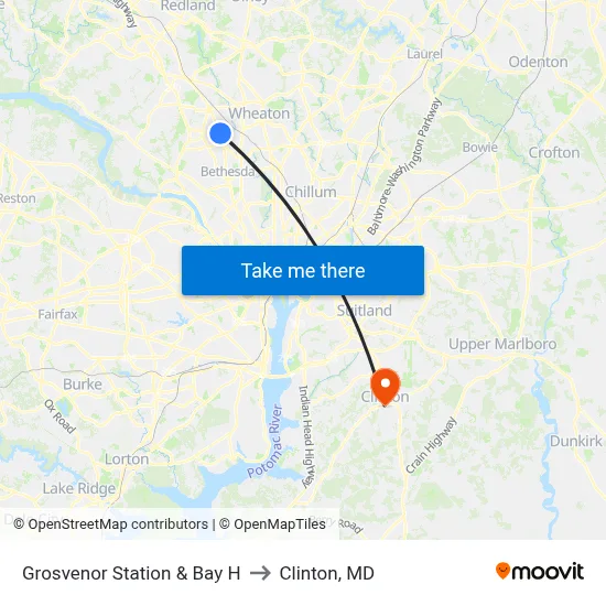 Grosvenor Station & Bay H to Clinton, MD map