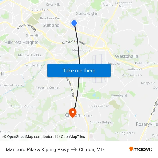 Marlboro Pike & Kipling Pkwy to Clinton, MD map