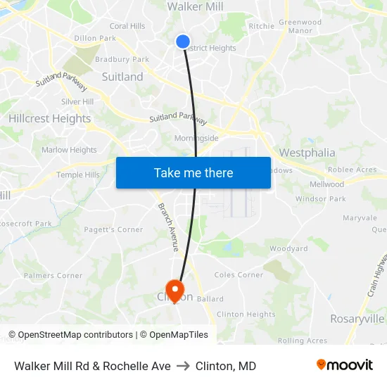 Walker Mill Rd & Rochelle Ave to Clinton, MD map