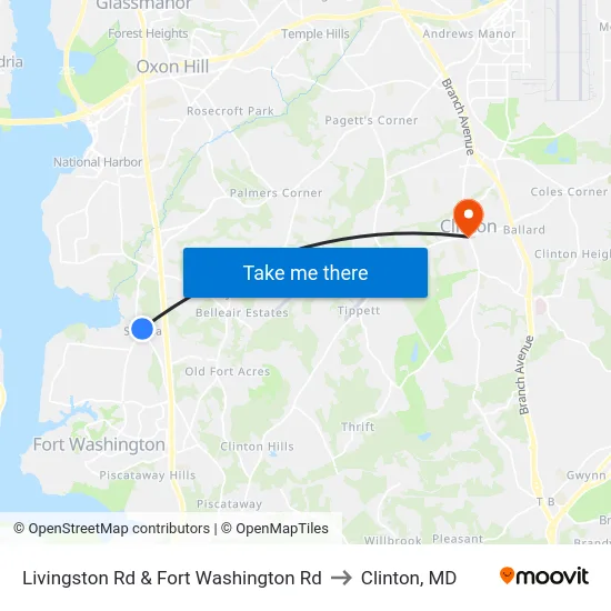 Livingston Rd & Fort Washington Rd to Clinton, MD map