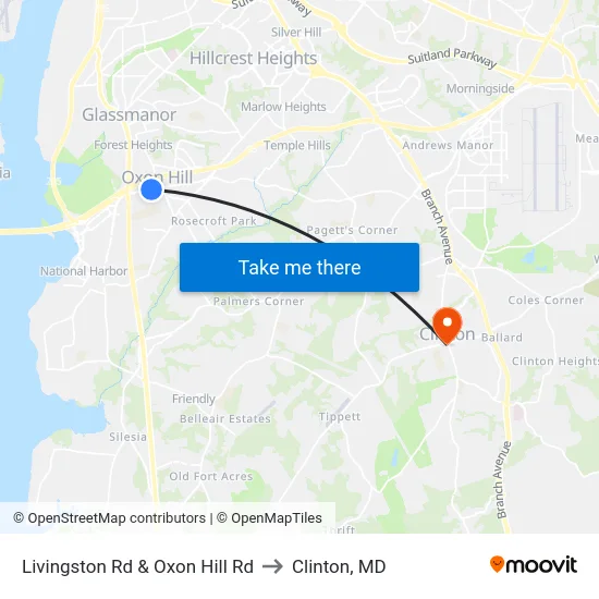 Livingston Rd & Oxon Hill Rd to Clinton, MD map