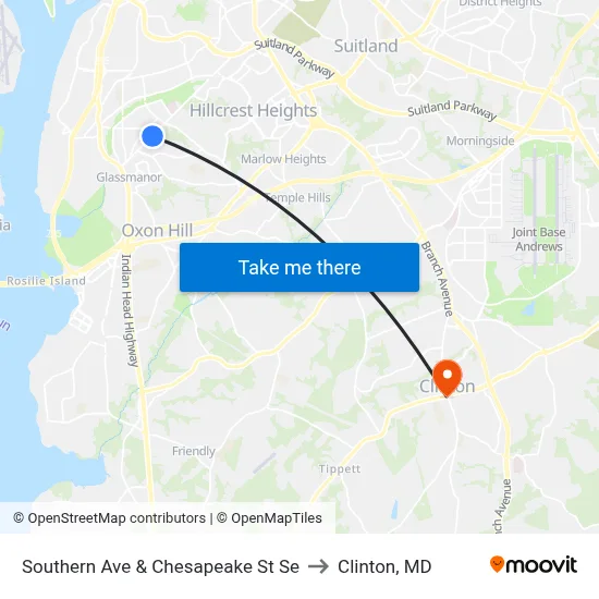 Southern Ave & Chesapeake St Se to Clinton, MD map