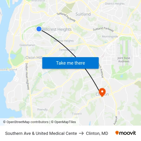 Southern Ave & United Medical Cente to Clinton, MD map