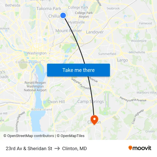 23rd Av & Sheridan St to Clinton, MD map