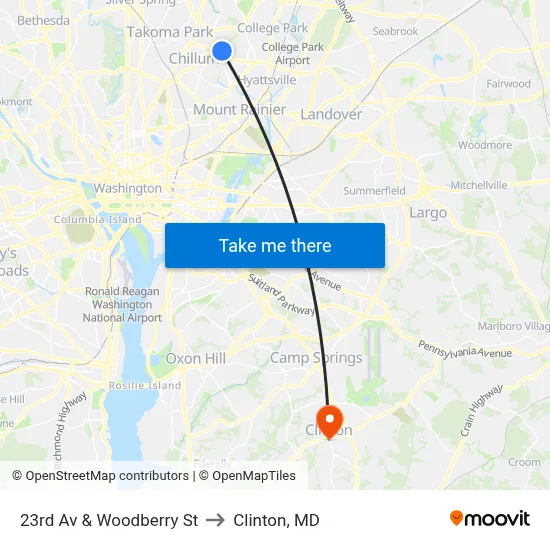 23rd Av & Woodberry St to Clinton, MD map