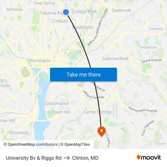 University Bv & Riggs Rd to Clinton, MD map
