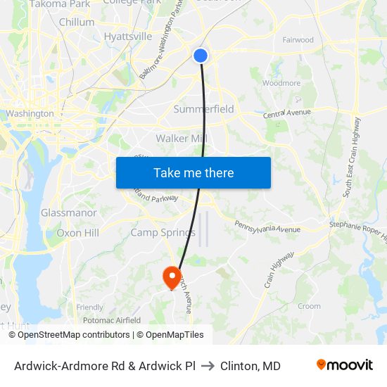 Ardwick-Ardmore Rd & Ardwick Pl to Clinton, MD map