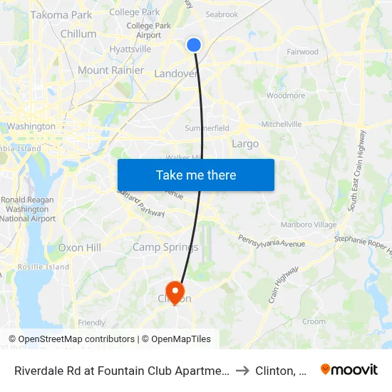 Riverdale Rd at Fountain Club Apartments to Clinton, MD map