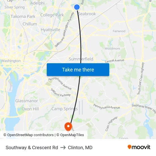 Southway & Crescent Rd to Clinton, MD map