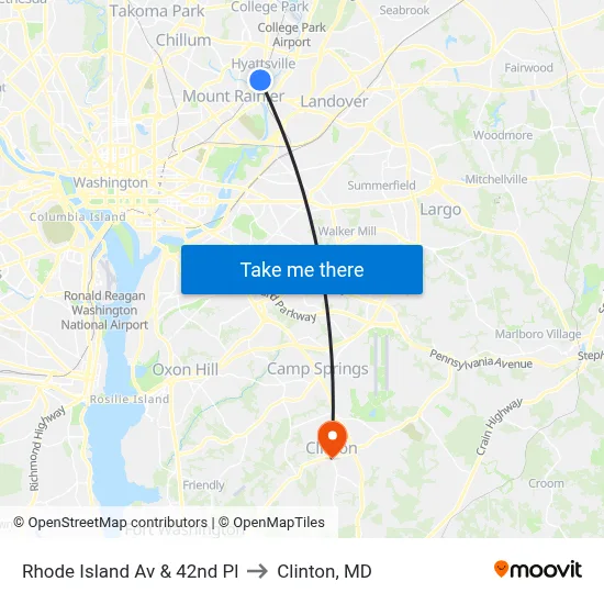 Rhode Island Av & 42nd Pl to Clinton, MD map