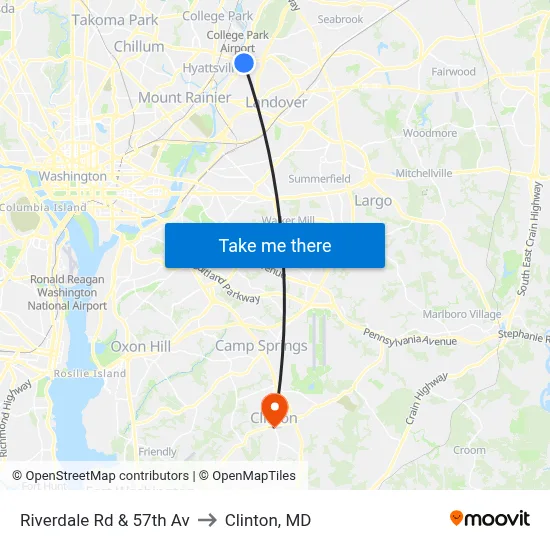 Riverdale Rd & 57th Av to Clinton, MD map