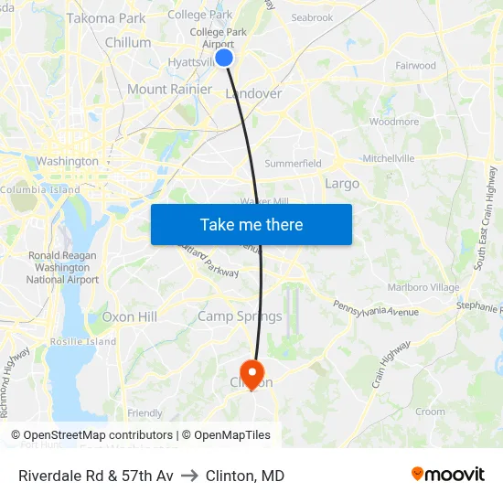 Riverdale Rd & 57th Av to Clinton, MD map