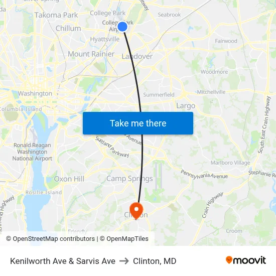 Kenilworth Ave & Sarvis Ave to Clinton, MD map