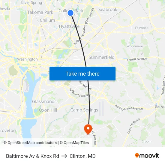 Baltimore Av & Knox Rd to Clinton, MD map