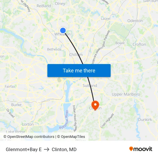 Glenmont+Bay E to Clinton, MD map