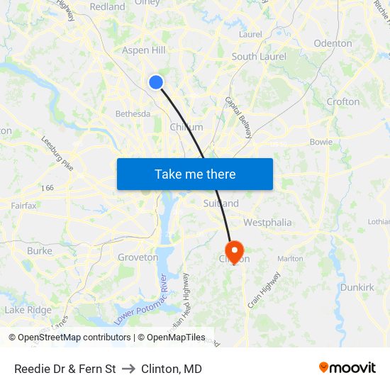 Reedie Dr & Fern St to Clinton, MD map