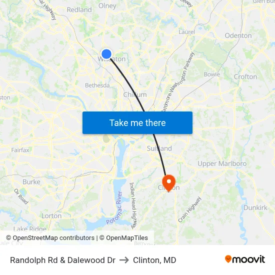 Randolph Rd & Dalewood Dr to Clinton, MD map