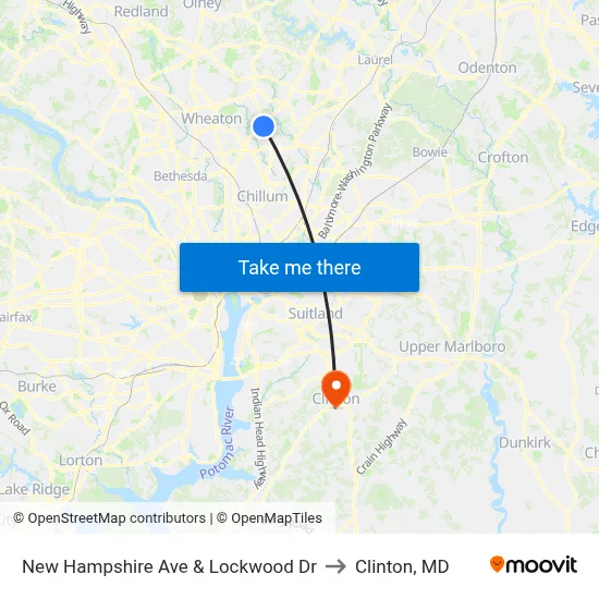 New Hampshire Ave & Lockwood Dr to Clinton, MD map