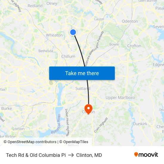 Tech Rd & Old Columbia Pi to Clinton, MD map