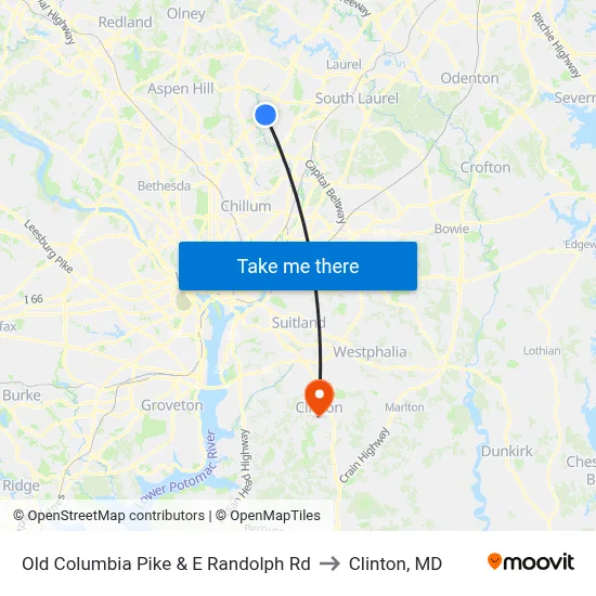Old Columbia Pike & E Randolph Rd to Clinton, MD map