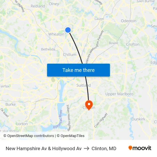 New Hampshire Av & Hollywood Av to Clinton, MD map