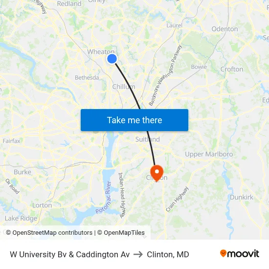 W University Bv & Caddington Av to Clinton, MD map
