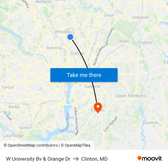 W University Bv & Orange Dr to Clinton, MD map