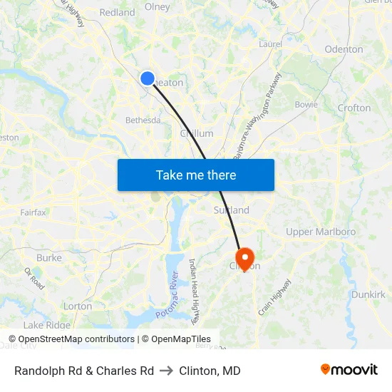 Randolph Rd & Charles Rd to Clinton, MD map