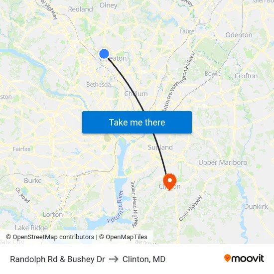 Randolph Rd & Bushey Dr to Clinton, MD map