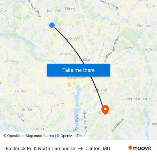 Frederick Rd & North Campus Dr to Clinton, MD map