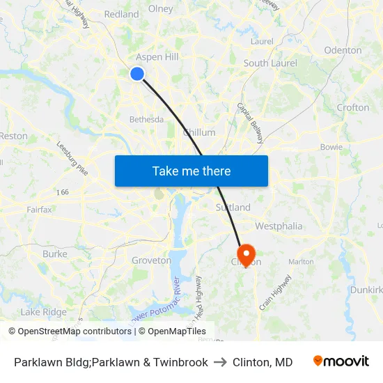 Parklawn Bldg;Parklawn & Twinbrook to Clinton, MD map