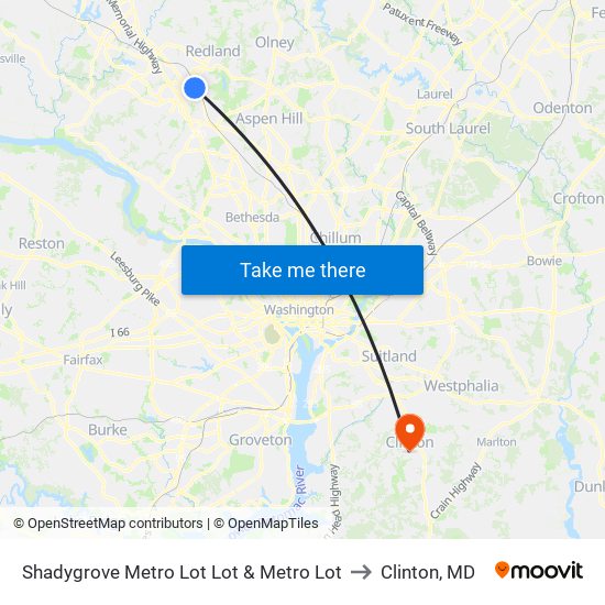 Shadygrove Metro Lot Lot & Metro Lot to Clinton, MD map