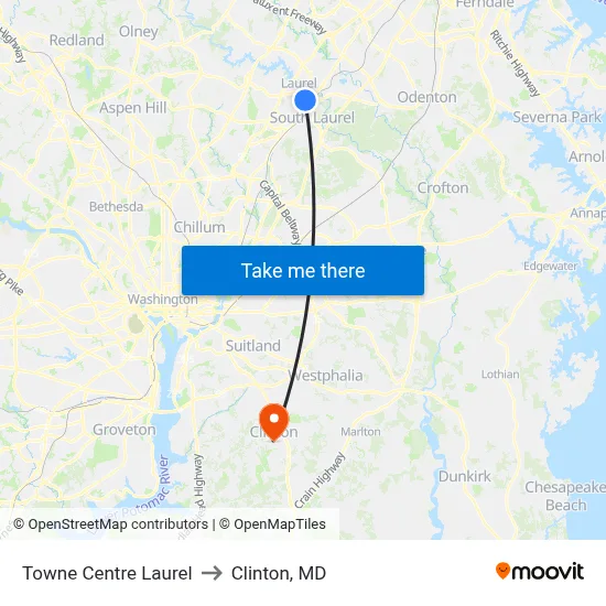 Towne Centre Laurel to Clinton, MD map