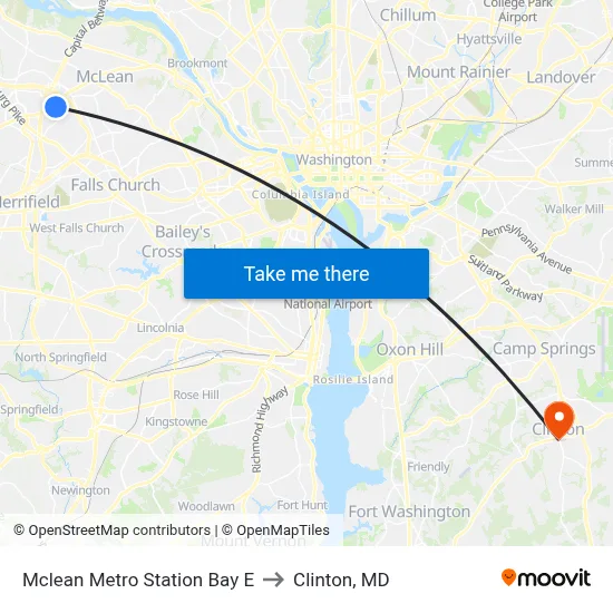 Mclean Metro Station Bay E to Clinton, MD map
