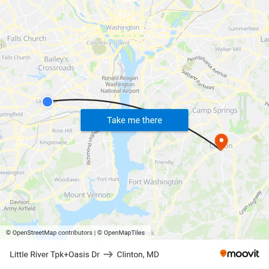 Little River Tpk+Oasis Dr to Clinton, MD map