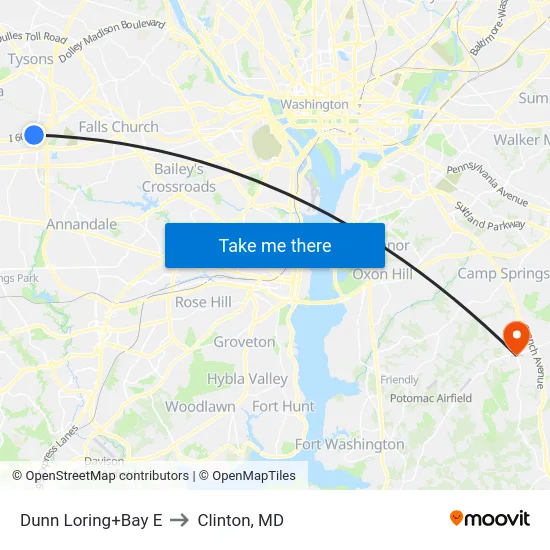 Dunn Loring+Bay E to Clinton, MD map