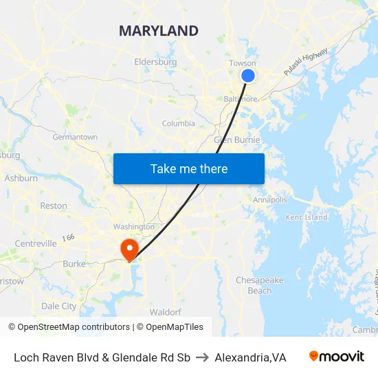 Loch Raven Blvd & Glendale Rd Sb to Alexandria,VA map