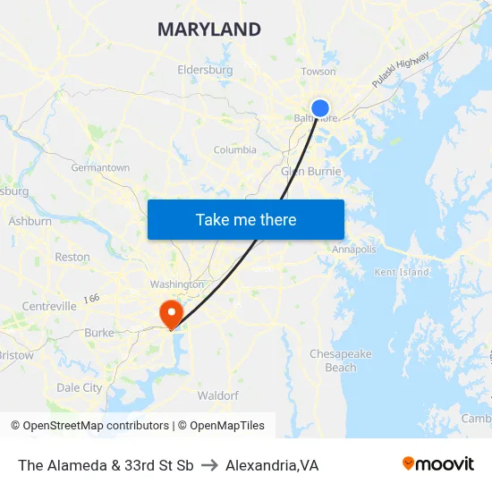 The Alameda & 33rd St Sb to Alexandria,VA map