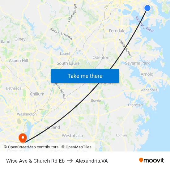 Wise Ave & Church Rd Eb to Alexandria,VA map